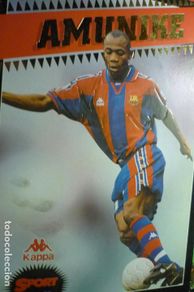 Coleccionismo deportivo: lamina 29 x 21 cartulina futbol jugador de fc barcelon amunike